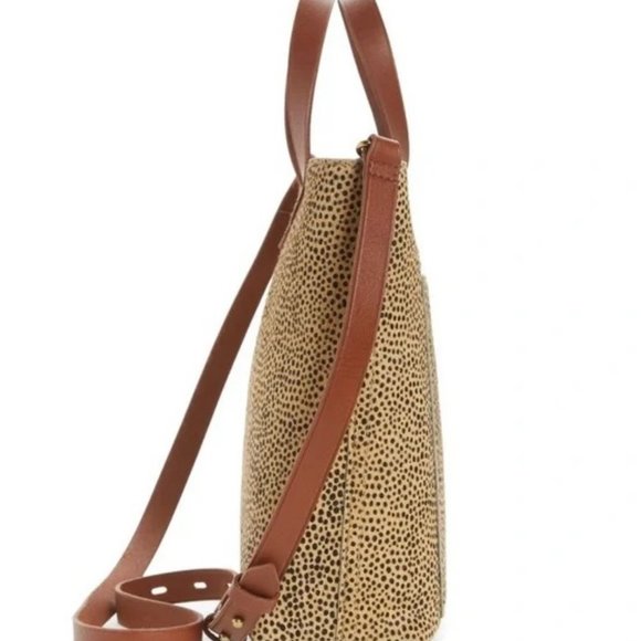 Madewell Small Zip Top Hair Calf Leopard Transport Tote in Autumn Gold NWT - Picture 2 of 6